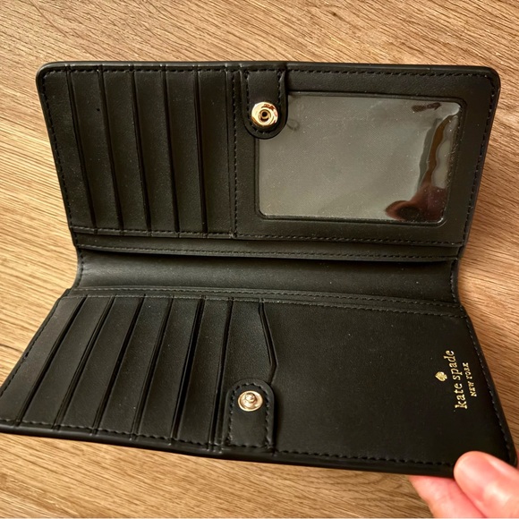 Kate Spade Canvas Long Wallet Tan/Black In Classic Style - Picture 3 of 4